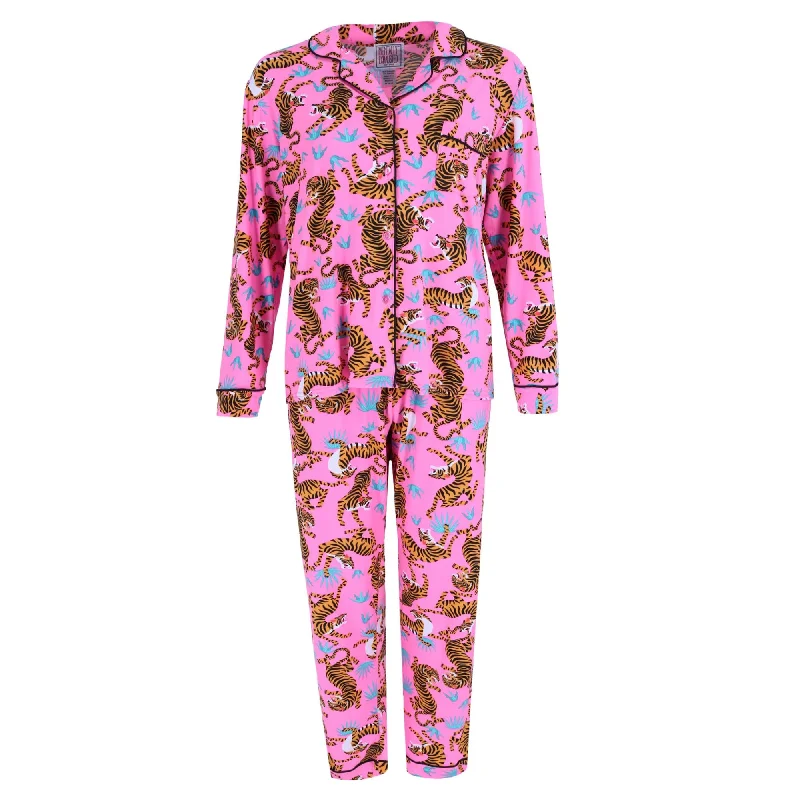 women's pajamas with elastic waistbandsWomen's Tiger Notch Collar Set