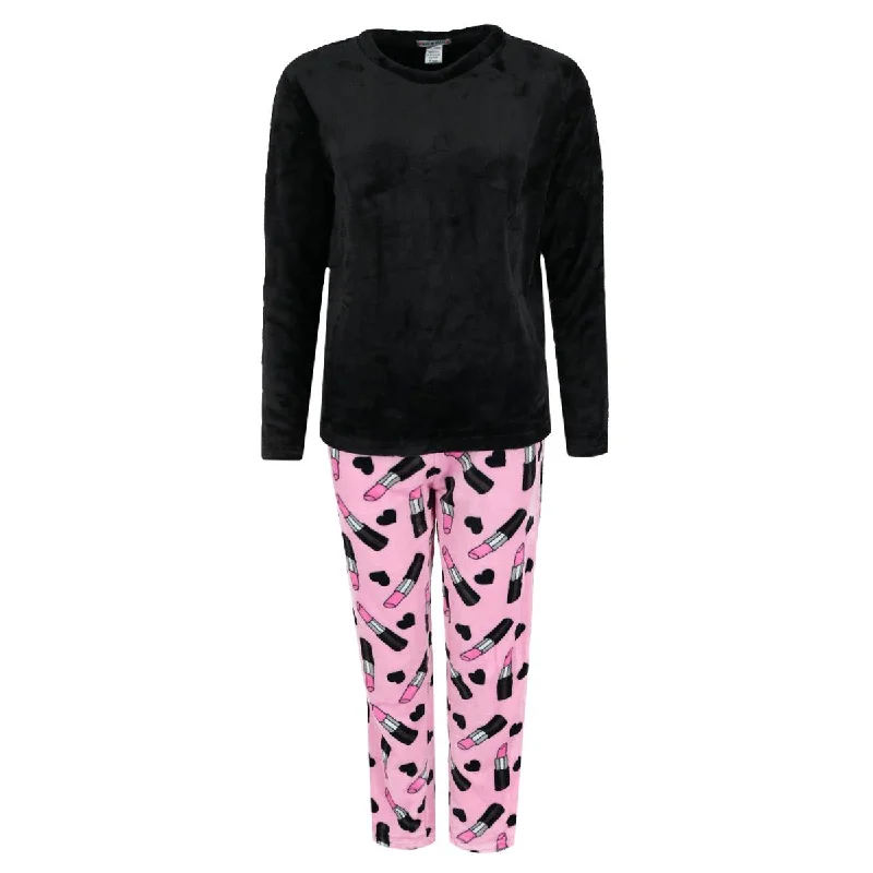 women's pajamas with pockets on legsWomen's Makeup Print Plush Pajama Set