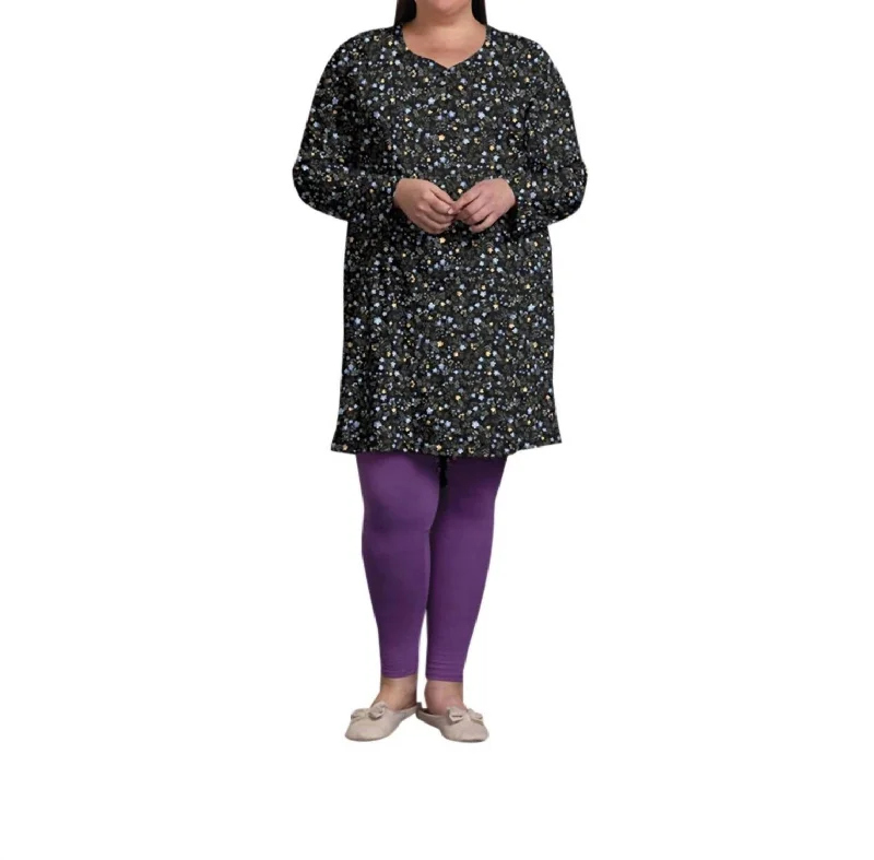 women's pajamas for the holidaysCotton Long Sleeve Sleep Top - Plus In Black Ditsy Floral