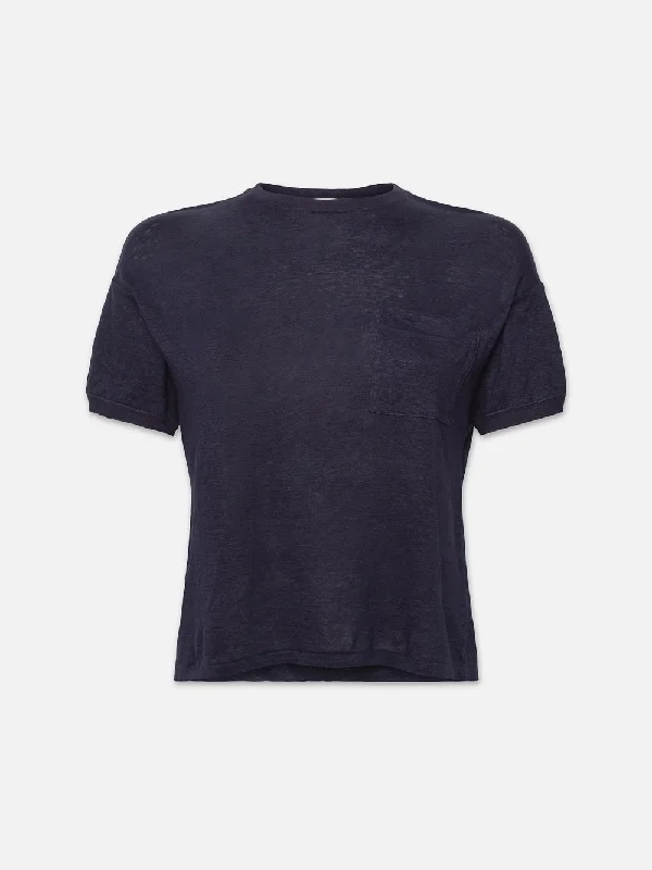 Women's Blouse with Shawl CollarPocket Crew Tee -- Navy