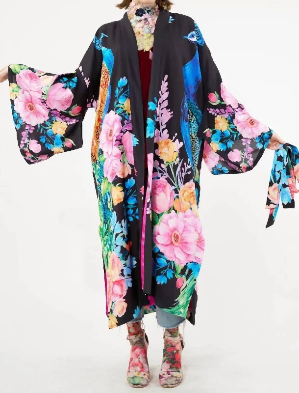 cozy women's flannel pajamasFantasy Kimono In Black/multi