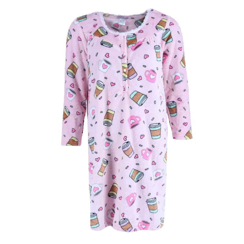 women's pajamas with breathable fabricWomen's Plush Coffee Print Sleep Gown