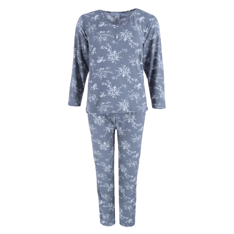 women's pajamas for bed and breakfast staysWomen's Henley & Pant Grey Floral Set