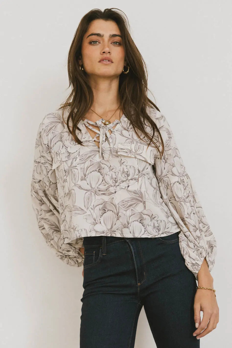 Women's Silk BlouseIsa Floral Blouse in Cream - FINAL SALE