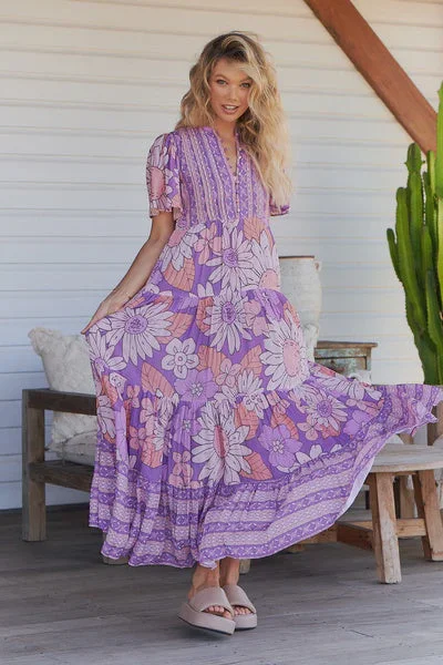 Women's Wide-Neck DressesPurple Print Yoli Maxi dress