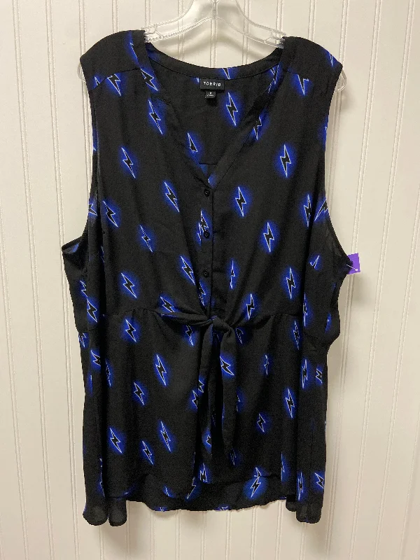 Women's Blouse with Shawl CollarBlack & Blue Blouse Sleeveless Torrid, Size 3x