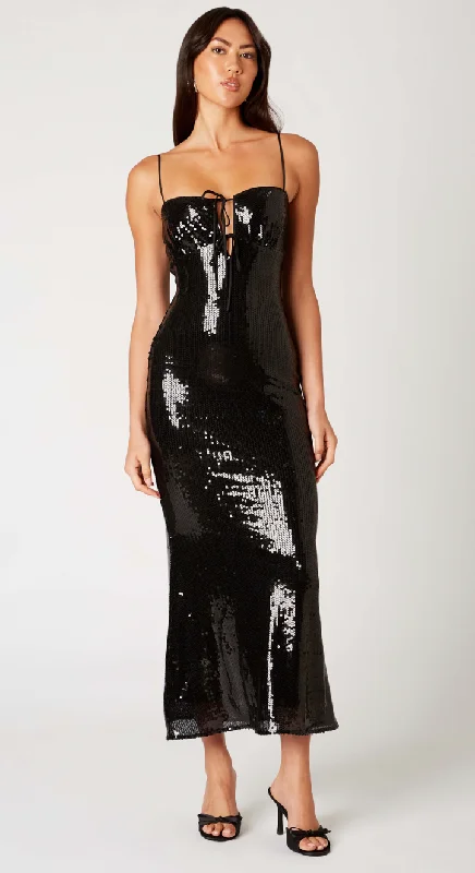 Women's Keyhole Collar DressesBlack Sequin Maxi Dress by NIA