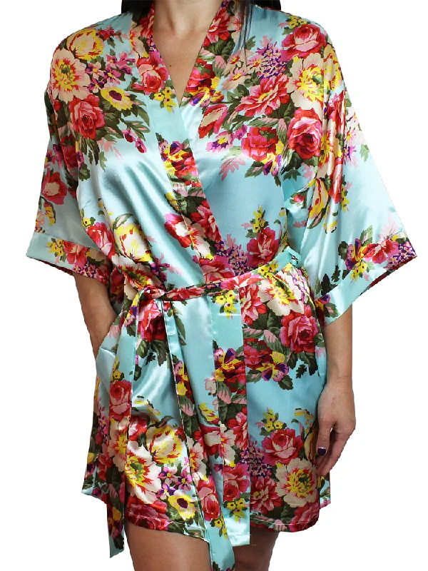 women's pajamas for campingWomen's Floral Satin Kimono Short Robe