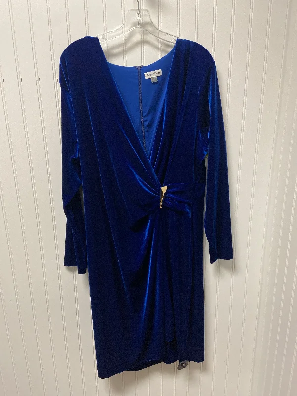 Women's Narrow Collar DressesDress Party Midi By Calvin Klein In Blue, Size: 1x