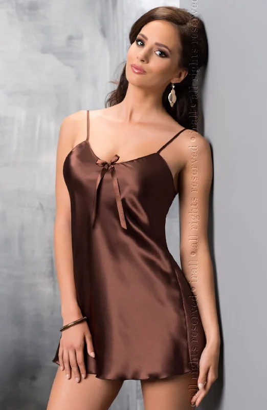 women's pajamas with a comfortable fitAria Chocolate Brown Satin Nightdress