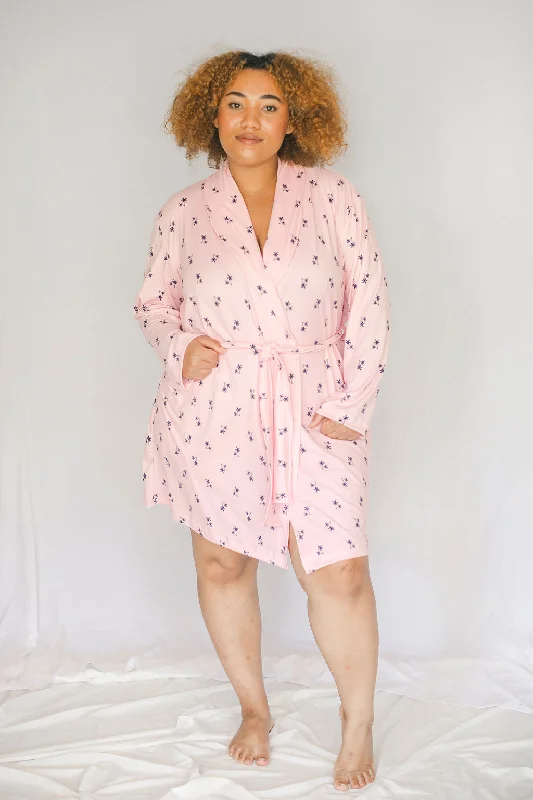 women's pajamas featuring floral embroideryCozy Pink Palm Robe II