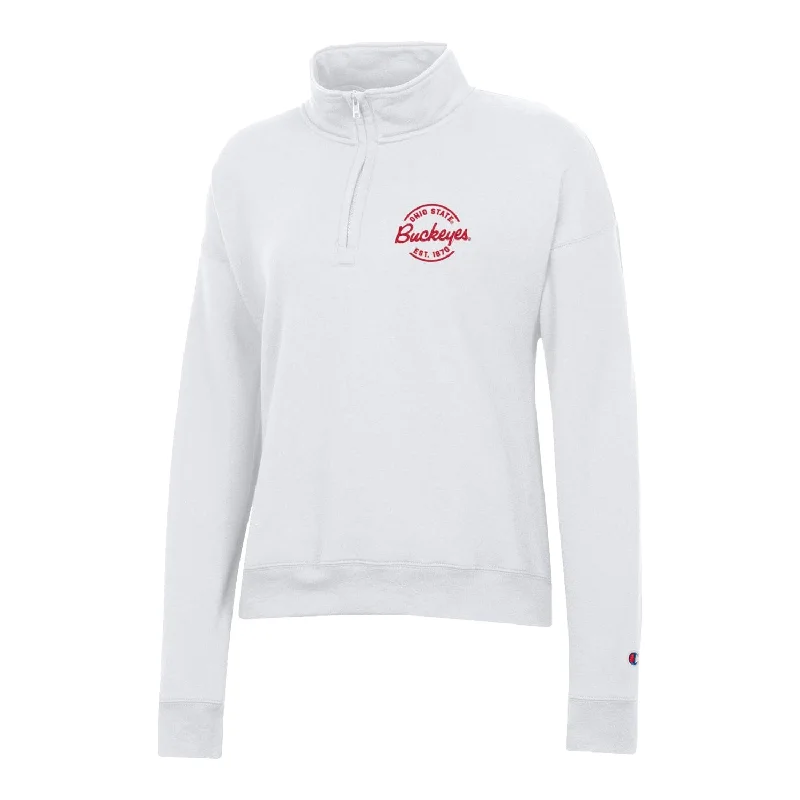 Women's Hooded Sweatshirts with Denim LiningLadies Ohio State Buckeyes Powerblend® Embroidered White 1/4 Zip