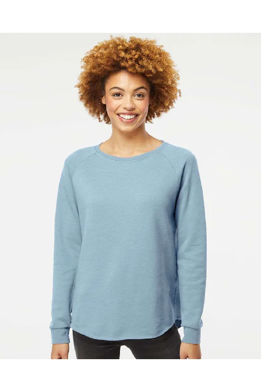 Women's Hooded Sweatshirts with Polyester LiningIndependent Trading Co. Womens California Wave Wash Crewneck Sweatshirt - Misty Blue