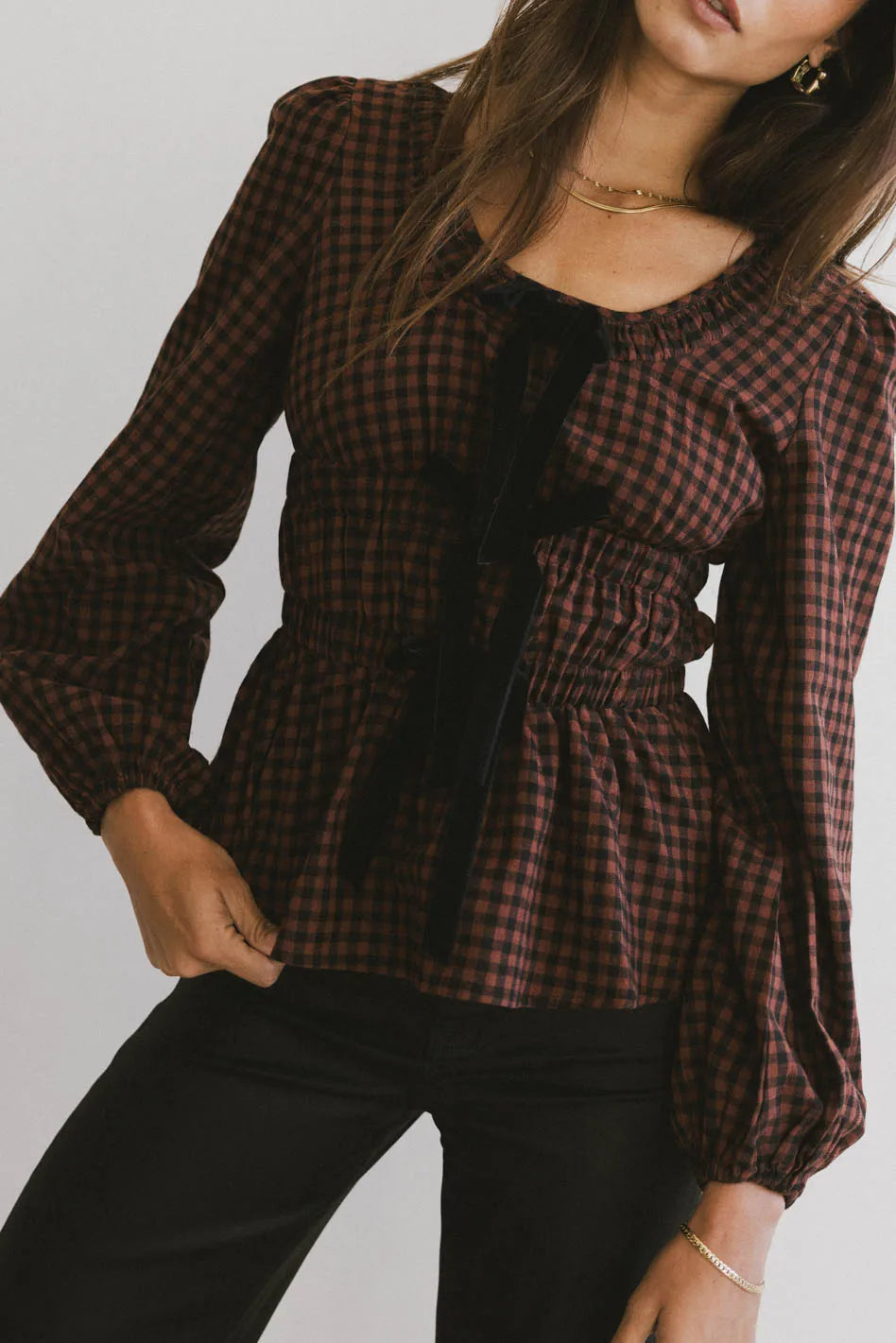 Women's Blouse with PleatsElla Tie Peplum Blouse - FINAL SALE