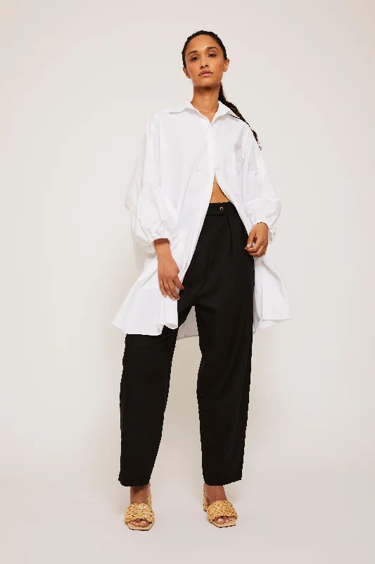 Women's Blouse with Boat CollarCotton Smock Blouse - White