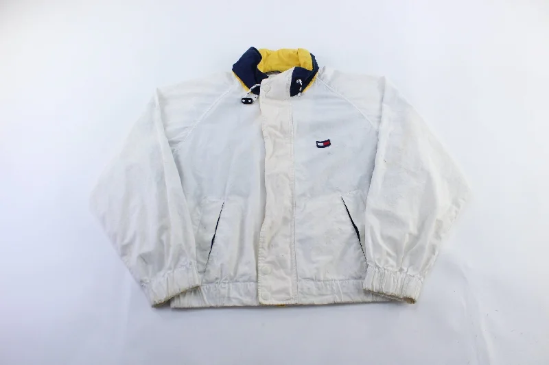 Women's Coats with Buttons90's Tommy Hilfiger Logo Patch White Zip Up Jacket