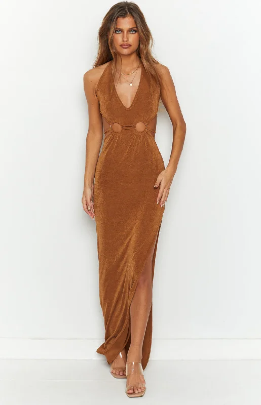 Women's V-Shaped Collar DressesAngie Brown Halter Maxi Dress