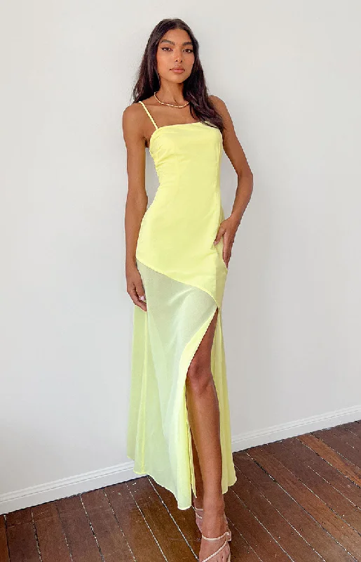 Women's Sweetheart Collar DressesKarmic Yellow Chiffon Maxi Dress