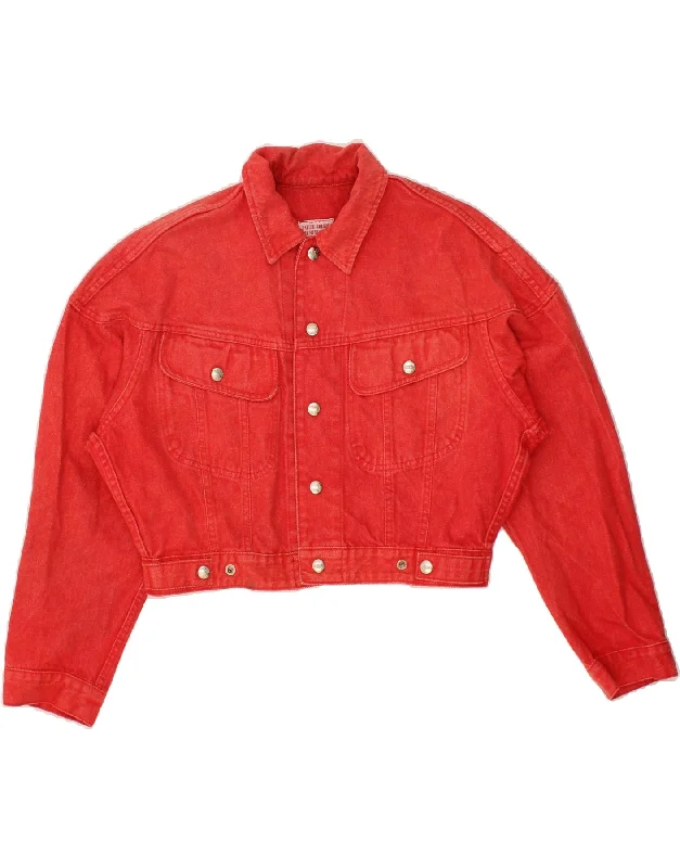 Women's Parka CoatsBENETTON Womens Oversized Crop Denim Jacket IT 42 Medium Red Cotton