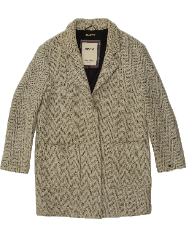 Women's Coats with Fur TrimTOMMY HILFIGER Womens Overcoat UK 10 Small Grey Flecked Acrylic