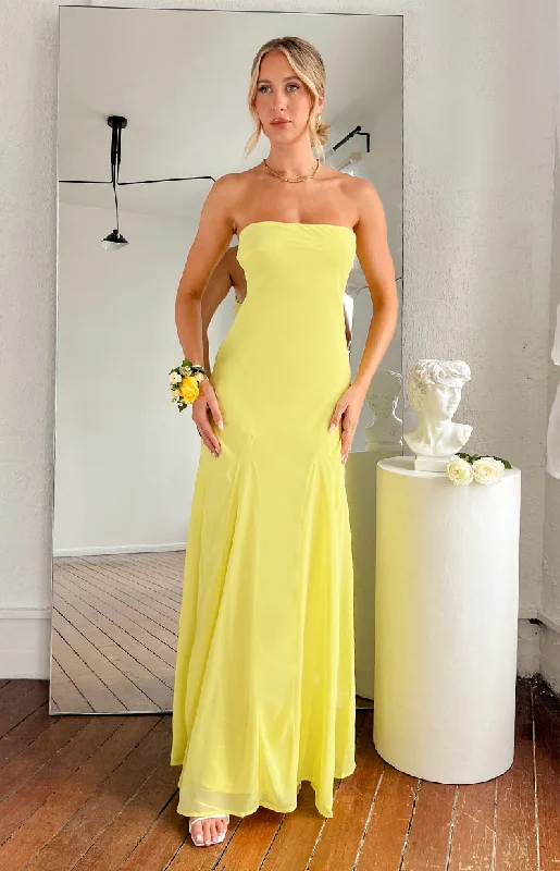 Women's Sweetheart-Neck DressesMyka Yellow Strapless Maxi Dress