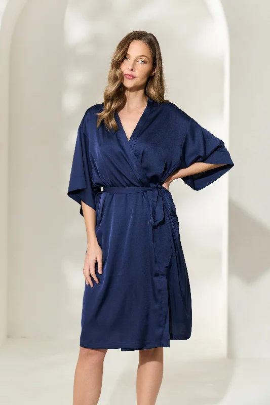 women's pajamas with an adjustable necklineNavy Luxe Robe