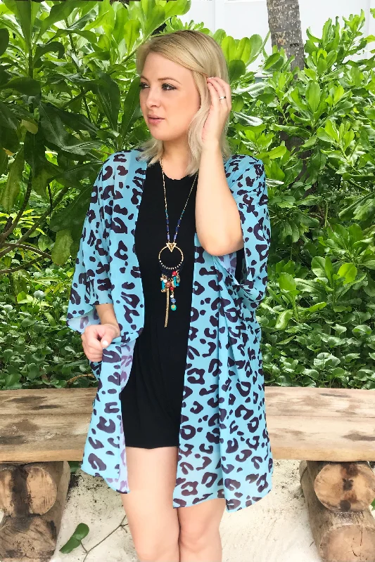 women's pajamas for a night of deep sleepTeal and Fig Animal/ leopard Print Kimono - 2 Lengths