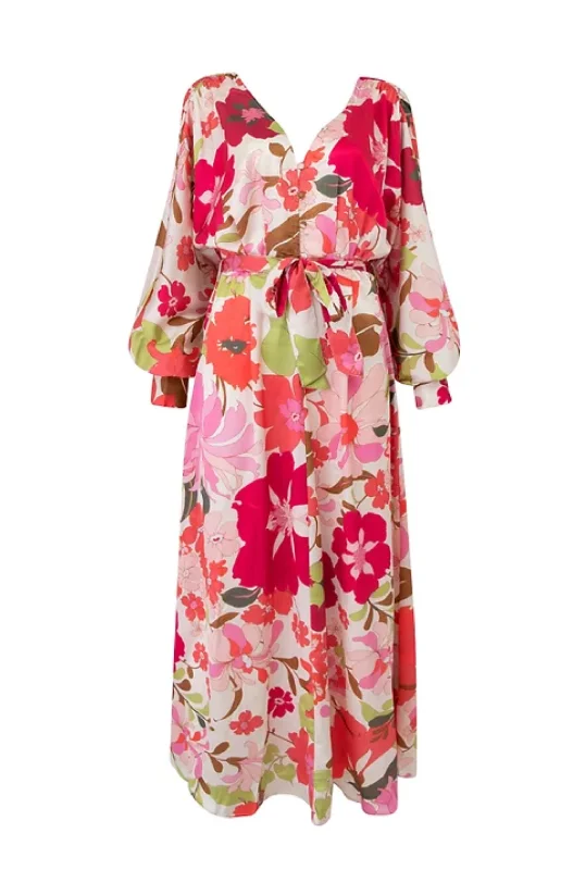 Women's Sweetheart Collar DressesPink Floral Maxi Dress