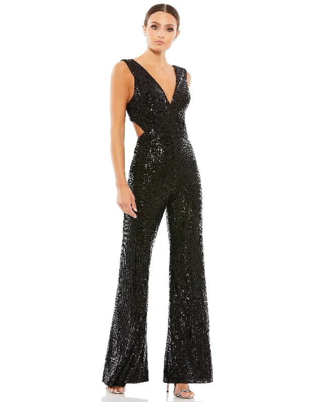 Women's Jumpsuits with Notched CollarMac Duggal 26691 Formal Sleeveless Sequin Jumpsuit