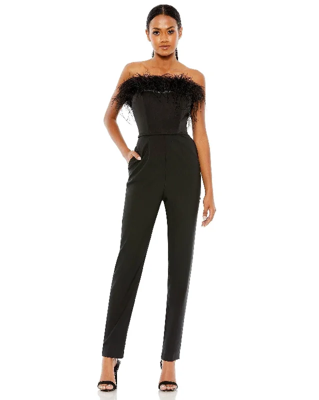 Women's Jumpsuits with V-Shaped CollarMac Duggal 68146 Long Strapless Formal Jumpsuit