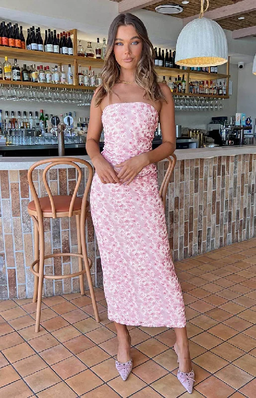 Women's Off-the-Shoulder DressesImogen Pink Floral Print Strapless Maxi Dress