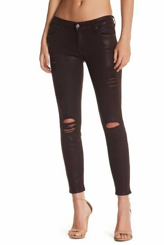 Women's ChinosSkinny Coated Distressed Jeans In Red