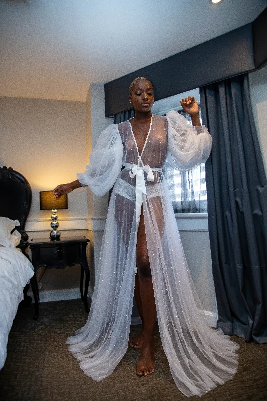 women's pajamas with a modern twistRUBIANA - Luxury Pearl Tulle Bridal Robe