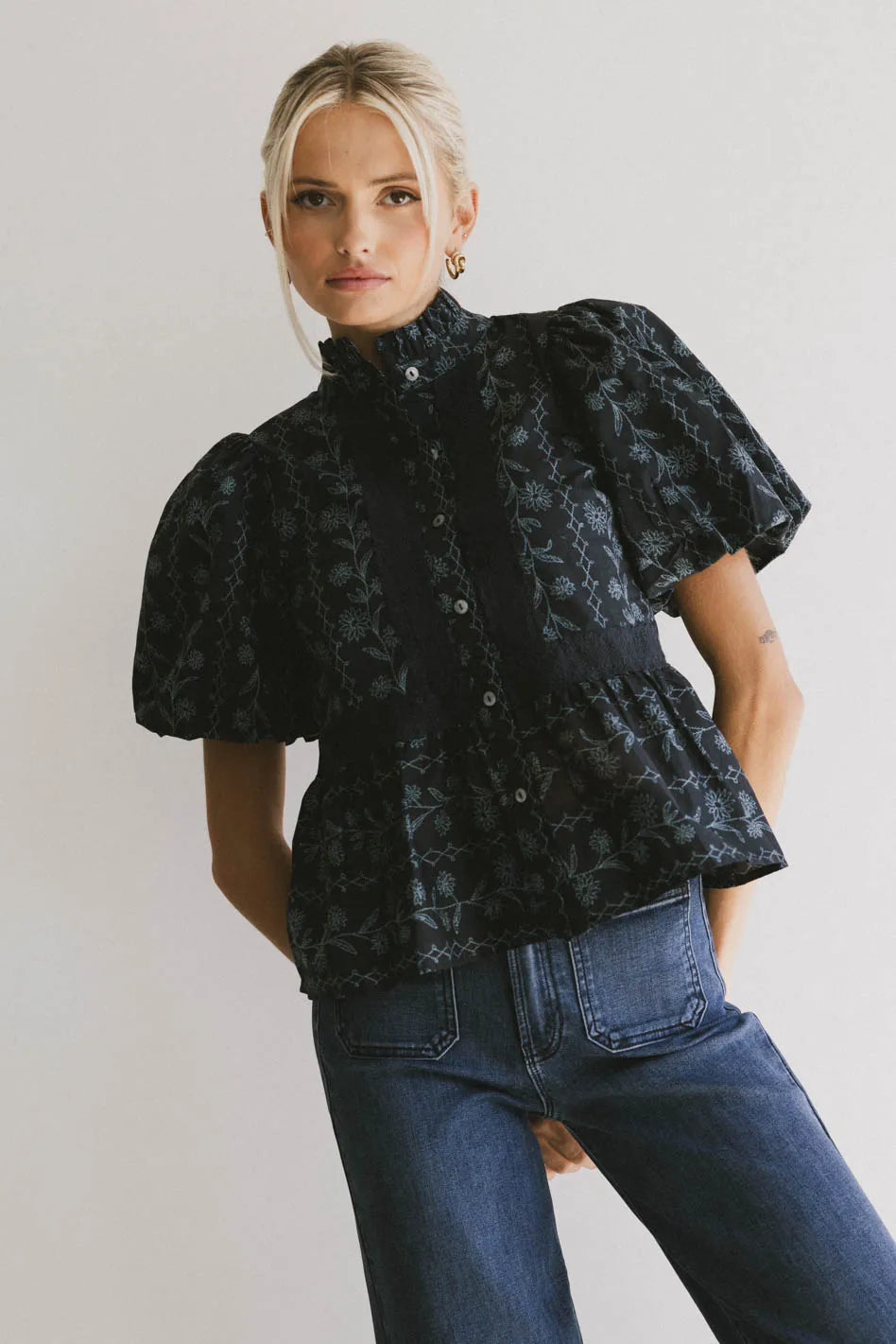 Women's Blouse with Bell SleevesStassi Printed Blouse in Navy - FINAL SALE