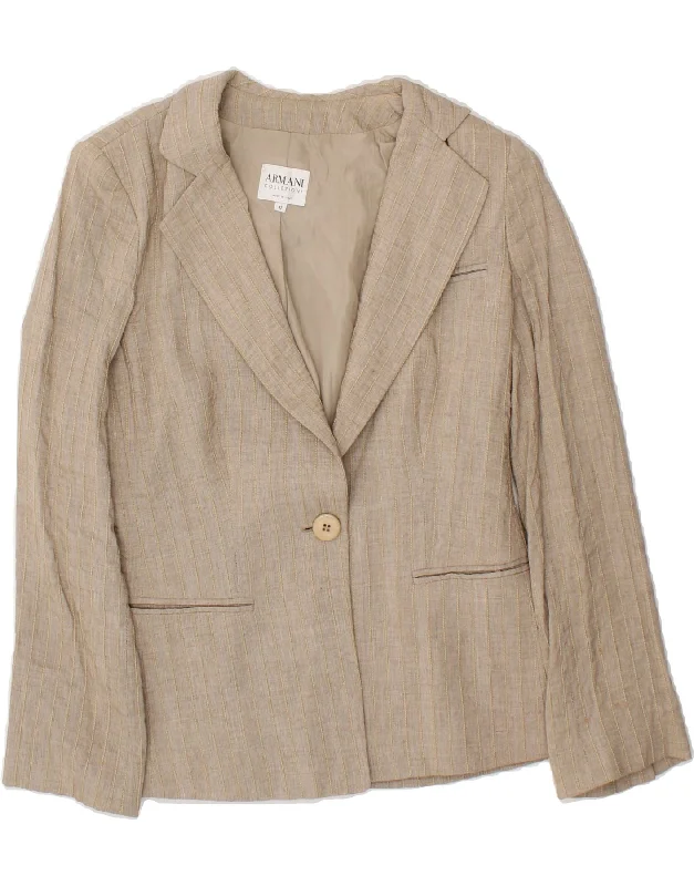 Women's Leather CoatsARMANI Womens 1 Button Blazer Jacket IT 42 Medium Beige Striped Viscose