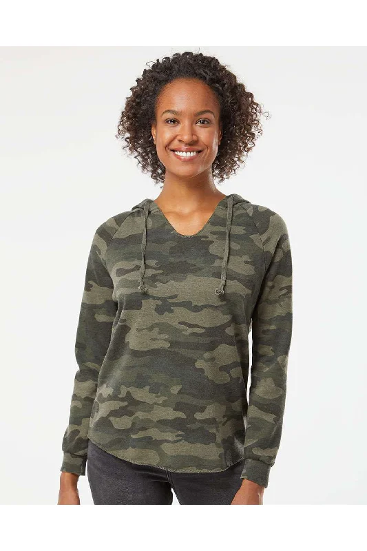 Women's Hooded Sweatshirts with Mid WaistIndependent Trading Co. Womens California Wave Wash Hooded Sweatshirt Hoodie - Heather Forest Green Camo