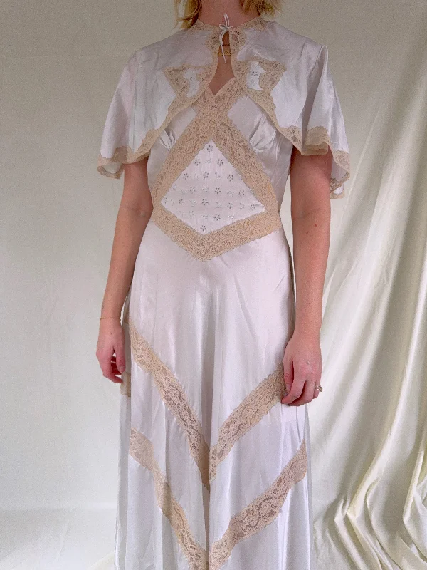 women's pajamas for those who love to stay in and relax1930's Icy Silk Slip with Cream Lace and Cape