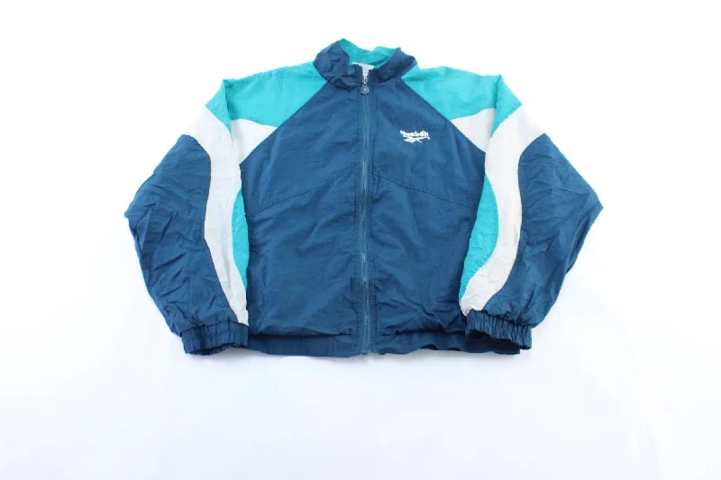 Women's Quilted CoatsWomen's Vintage Rebook Embroidered Logo Aqua, Teal, & White Windbreaker Jacket