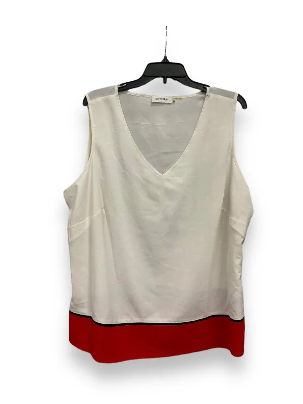 Women's Blouse with Square NeckRed & White Blouse Sleeveless Calvin Klein, Size 2x