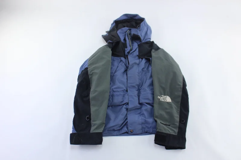 Women's Coats with Fur Trimmed PocketsThe North Face Embroidered Logo Blue, Grey, & Black Zip Up Jacket