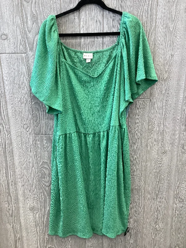 Women's Mandarin Collar DressesDress Casual Midi By Ava & Viv In Green, Size: 3x