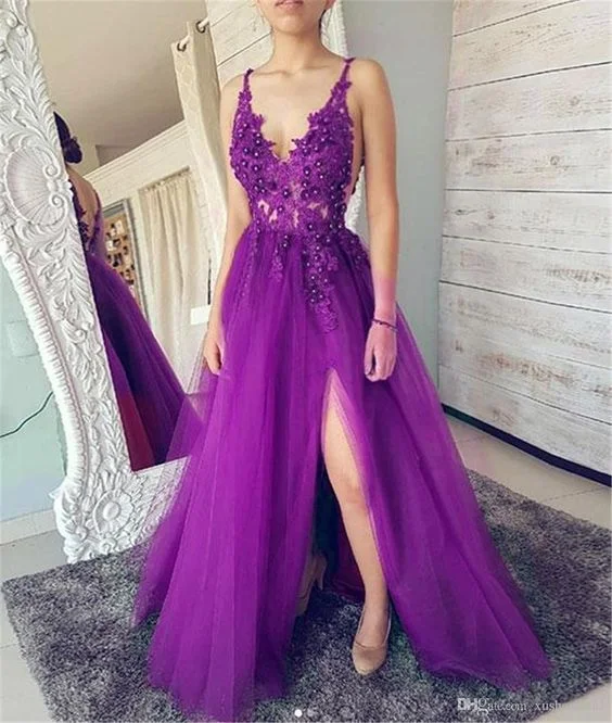 Women's Ruffled DressesSexy Prom Dresses, Purple Evening Party Dresses      S2239