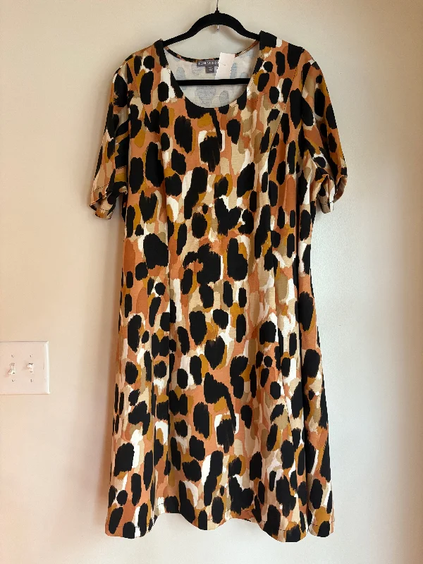 Women's Rounded-Neck DressesDress Casual Midi By Jessica London In Animal Print, Size: 3x