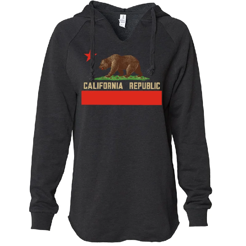 Women's Hooded Sweatshirts with Ribbed LiningDon Pimentel California Republic Bear Flag Women's Soft Hooded Pullover