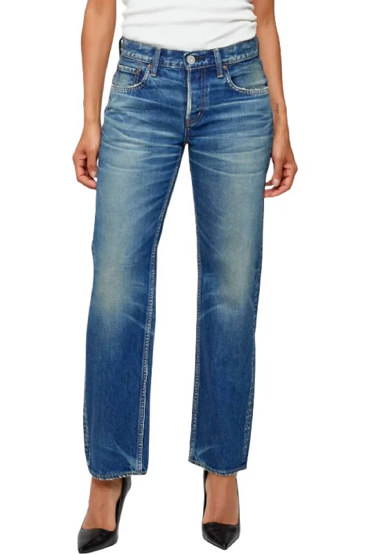 Women's Jodhpurs with Collarless NeckMinneola Low Rise Straight Jeans In Dark Blue