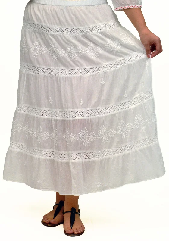 Women's Spring SkirtsLa Cera Plus Size Embroidery Detail Peasant Skirt