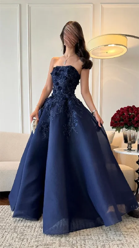 Women's V-Shaped Hem SkirtsProm Gown Formal Saudi Arabia Strapless A-line Floor Length Skirts Applique Bespoke Occasion Dresses Evening Dress