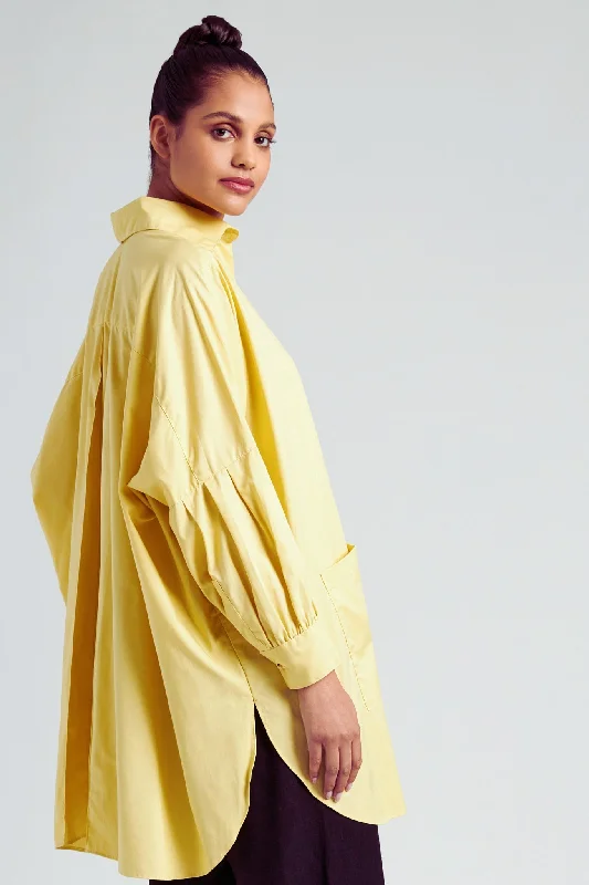 Women's Blouse with Low CollarCotton Smock Blouse - Celery