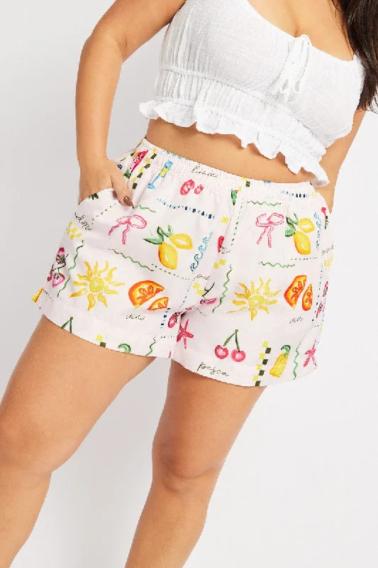 Women's Vintage ShortsMulti Abstract Elastic Waist Shorts