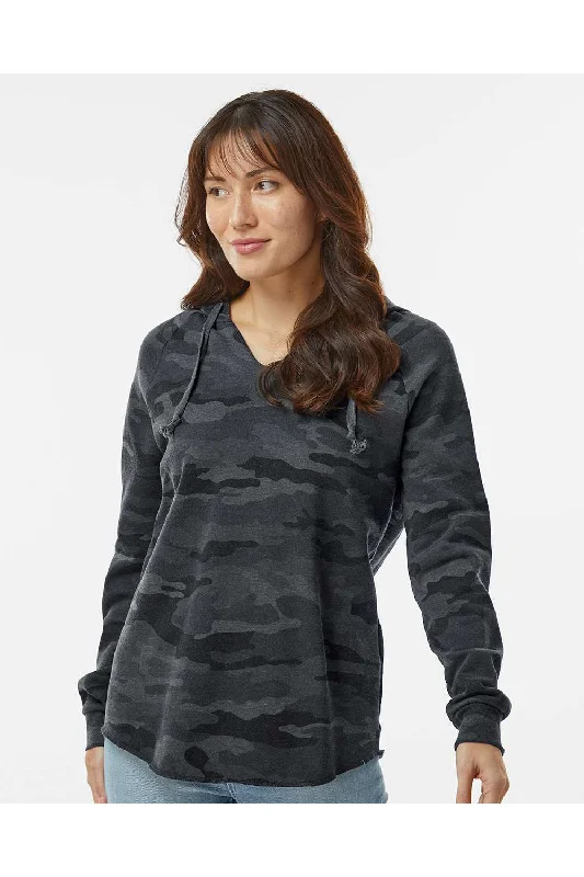 Women's Hooded Sweatshirts with Relaxed WaistIndependent Trading Co. Womens California Wave Wash Hooded Sweatshirt Hoodie - Heather Black Camo